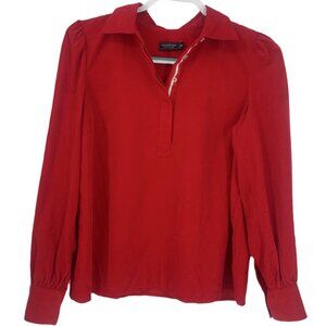 Vineyard Vines Cherry Red Corduroy Popover Blouse Puff Shoulder XS